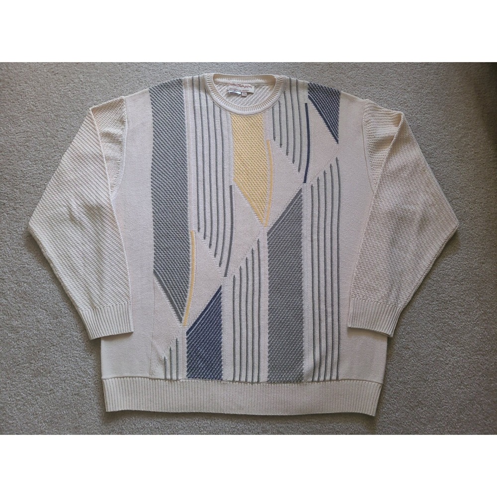 Vtg Norm Thompson Coogi Lik 3D Knit Geometric Pattern Crewneck Sweater XXL Italy